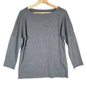 Eileen Fisher 100% Organic Cotton Top M Grey Striped 3/4 Long Sleeve Tee Shirt